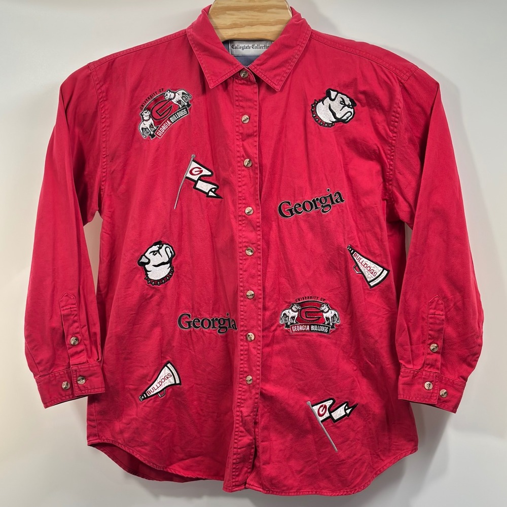Georgia Bulldogs Red Button Up Shirt Women's Large Embroidered UGA NCAA - Picture 4 of 7